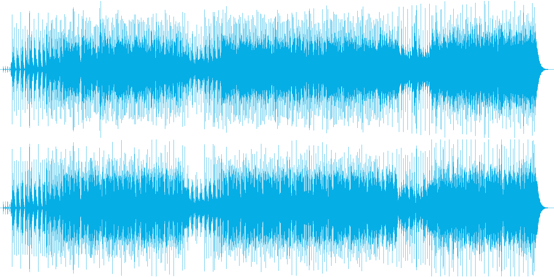 沢山の音とピアノのフレーズが交差する曲の再生済みの波形