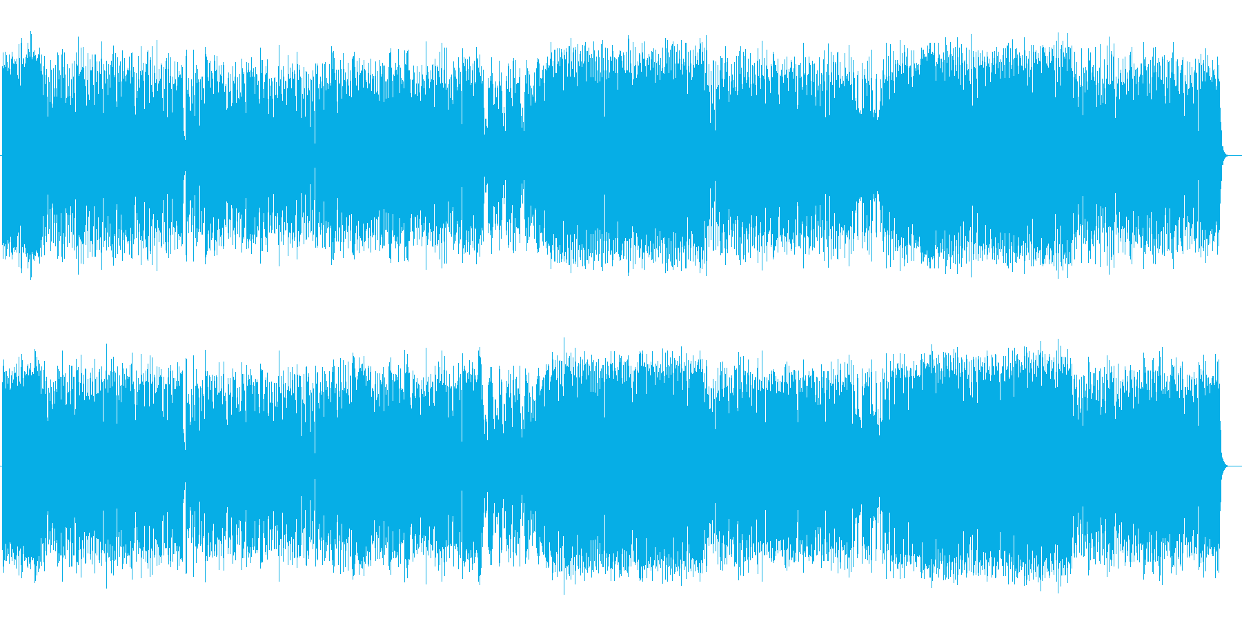 華やかでにぎやかなオーケストラ曲の再生済みの波形