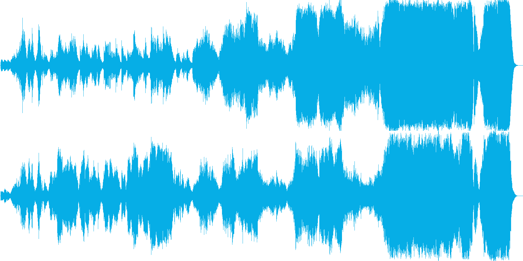 静かに始まり盛り上がって終わるオケ曲の再生済みの波形