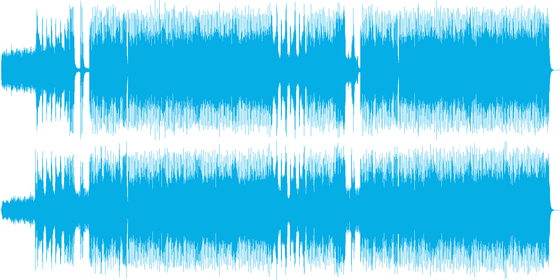 ポップで躍動感があるギターとピアノ等の曲の再生済みの波形