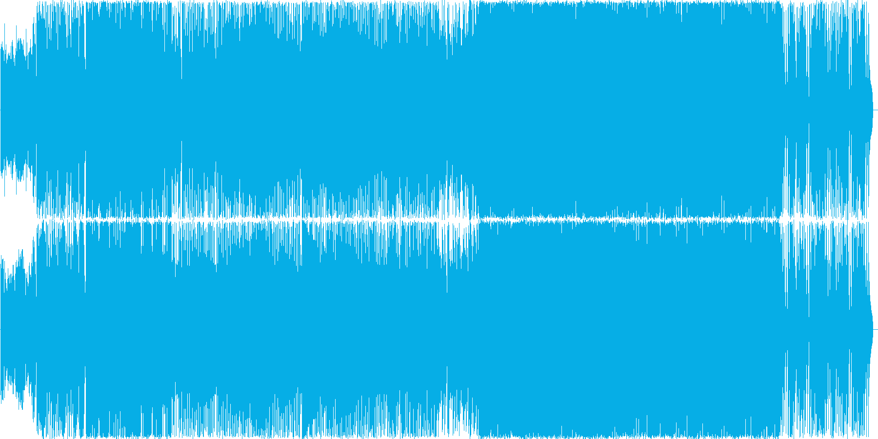 激しいデジタルロック曲の再生済みの波形