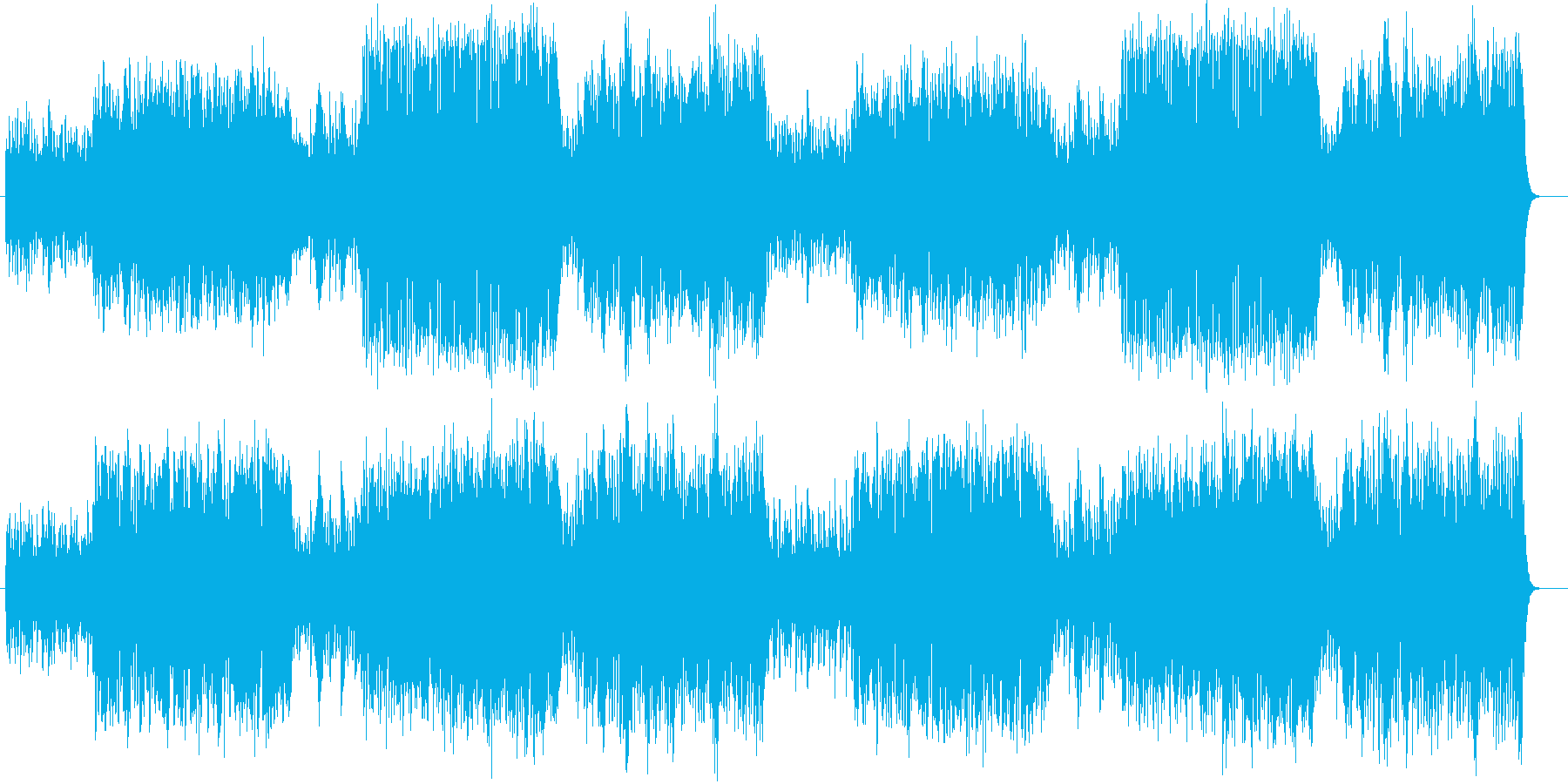 ほのぼのコミカルな雰囲気のオーケストラ曲の再生済みの波形