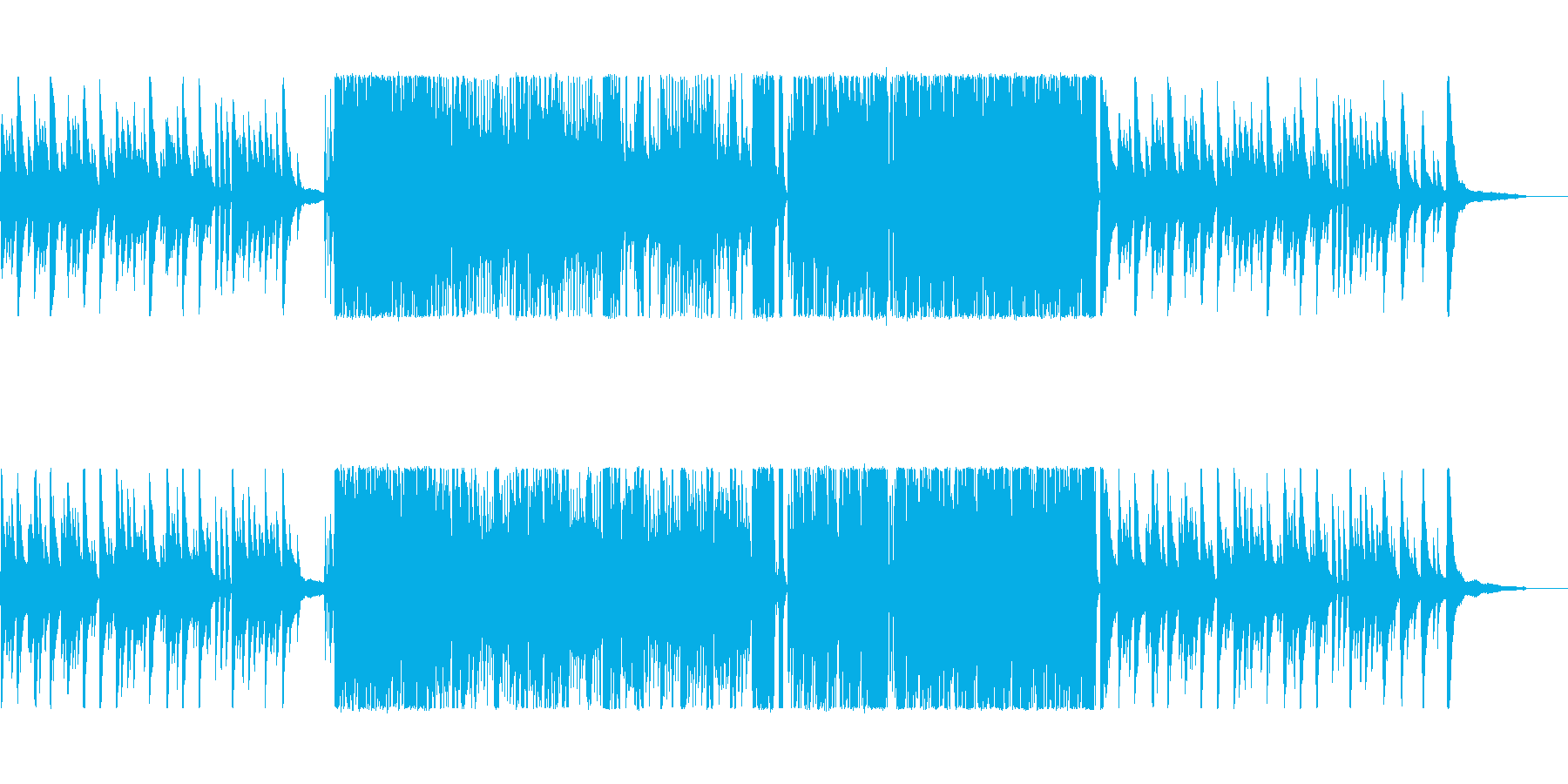 ピアノとカホンによるテンポ速めの激しい曲の再生済みの波形