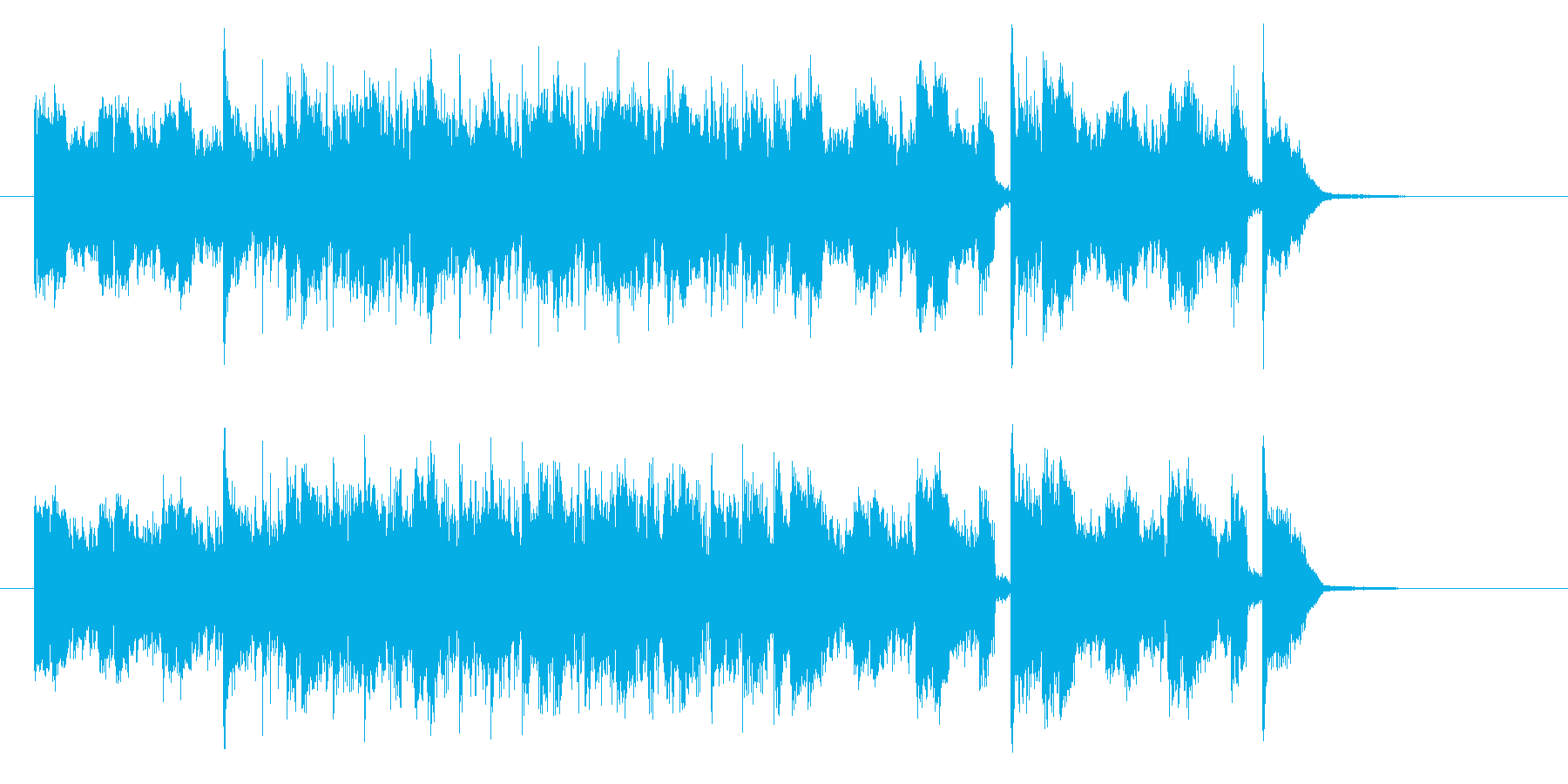 ギターとドラムの快速なロックの再生済みの波形